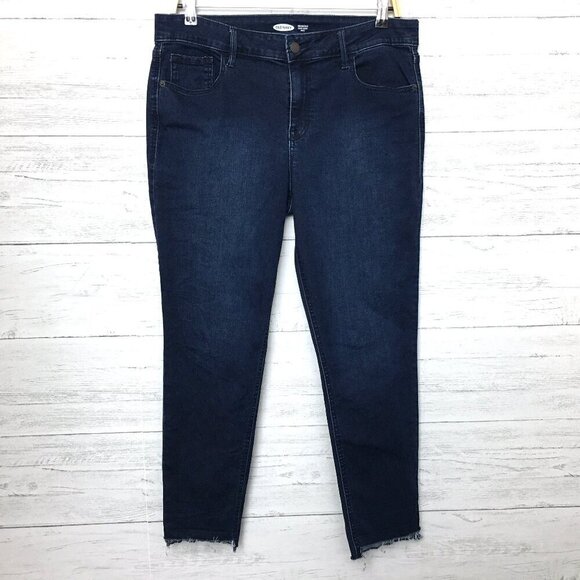 Old Navy Jeans Rockstar Super Skinny Ankle Dark Indigo Wash Fray Hems size 12 - Picture 1 of 9